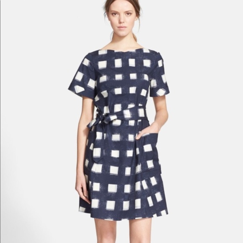 Tory Burch Navy Gingham Tie Dress